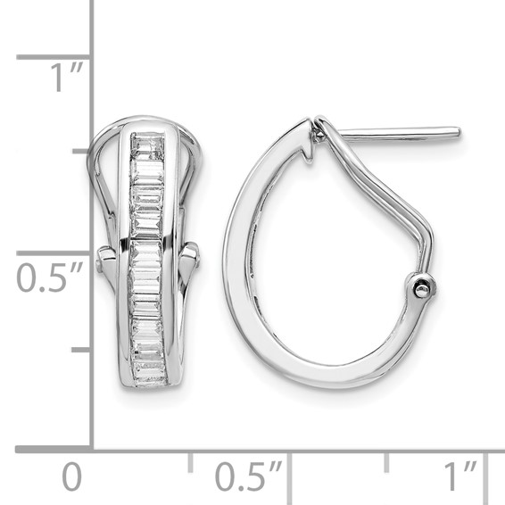 14k White Gold 1/2 carat Baguette Diamond Channel-set Omega Back Hoop Earrings