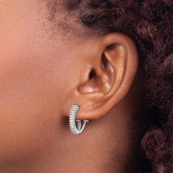 14k White Gold 1/2 carat Baguette Diamond Omega Back Hoop Earrings