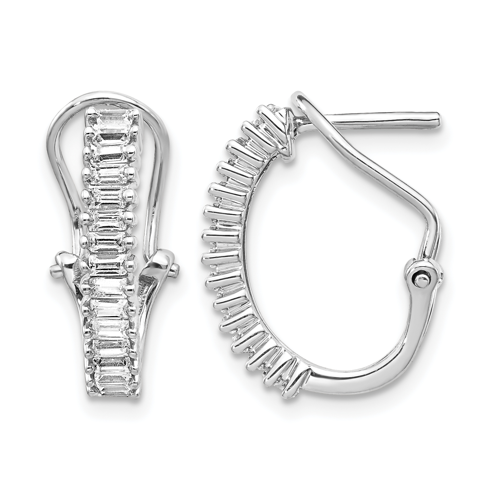 14k White Gold Baguette Diamond Omega Back Hoop Earrings (EM4225-050-WA)