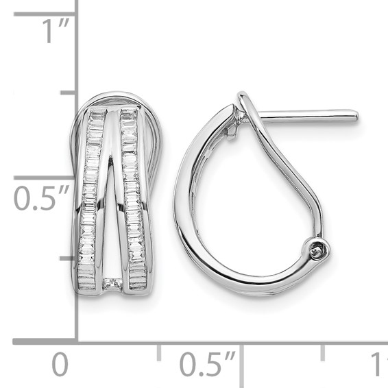 14k White Gold 2-row Baguette 1/2 carat Diamond Omega Back Hoop Earrings