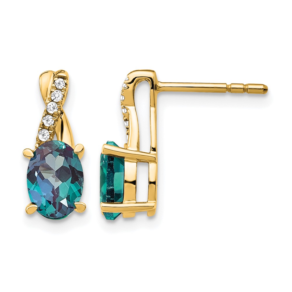 14K Created Alexandrite and Diamond Earrings (EM4235-CA-006-YA)