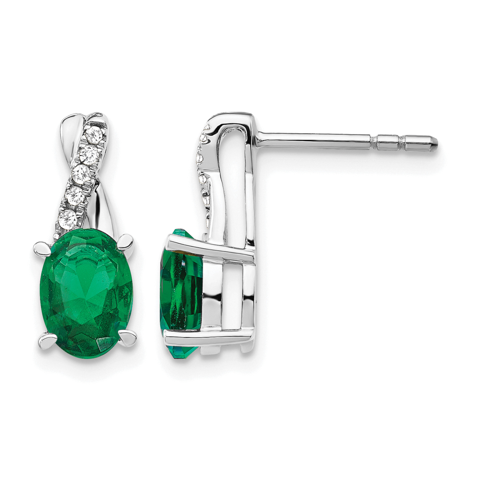 14K White Gold Created Emerald and Diamond Earrings (EM4235-CEM-006-WA)