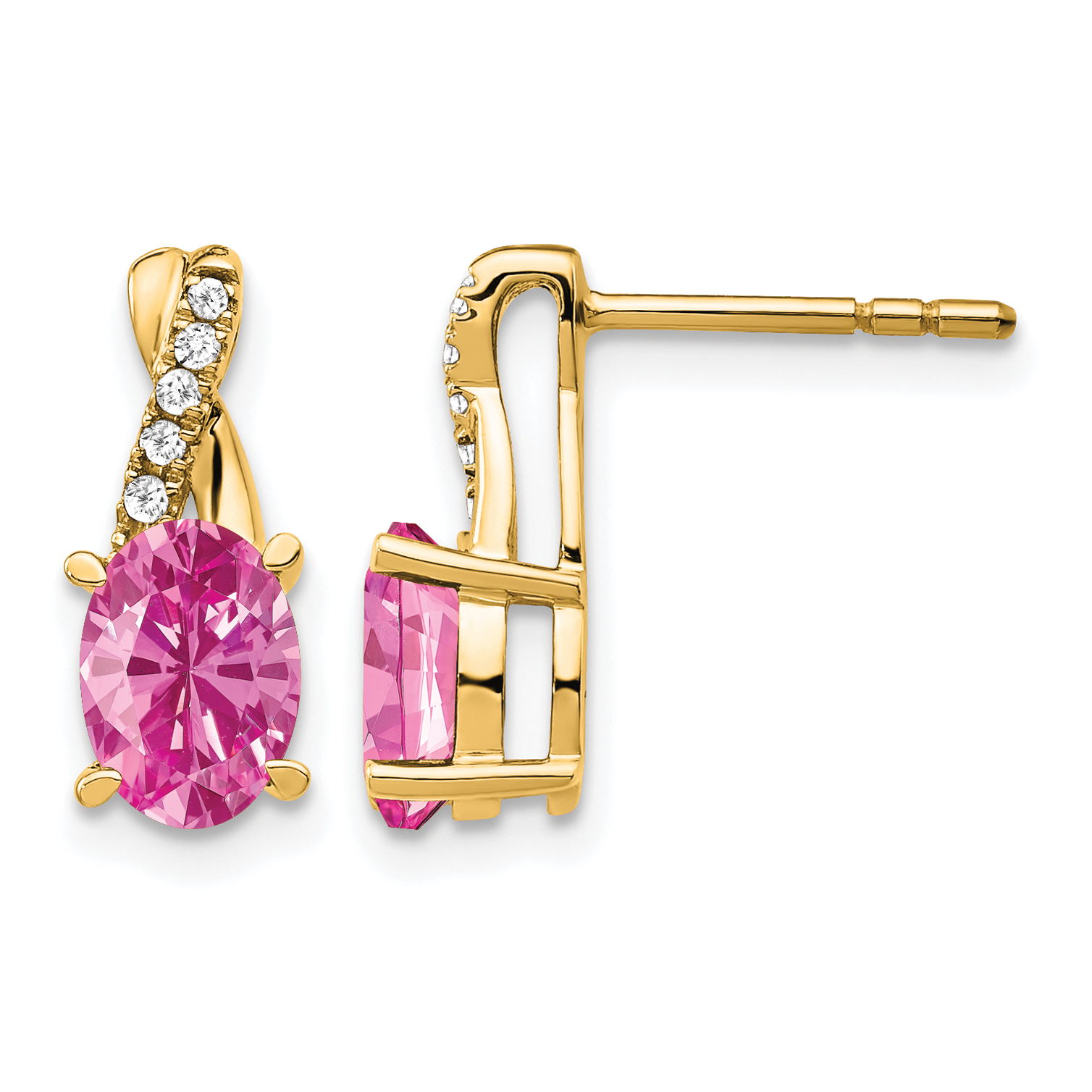 14K Created Pink Sapphire and Diamond Earrings (EM4235-CPS-006-YA)