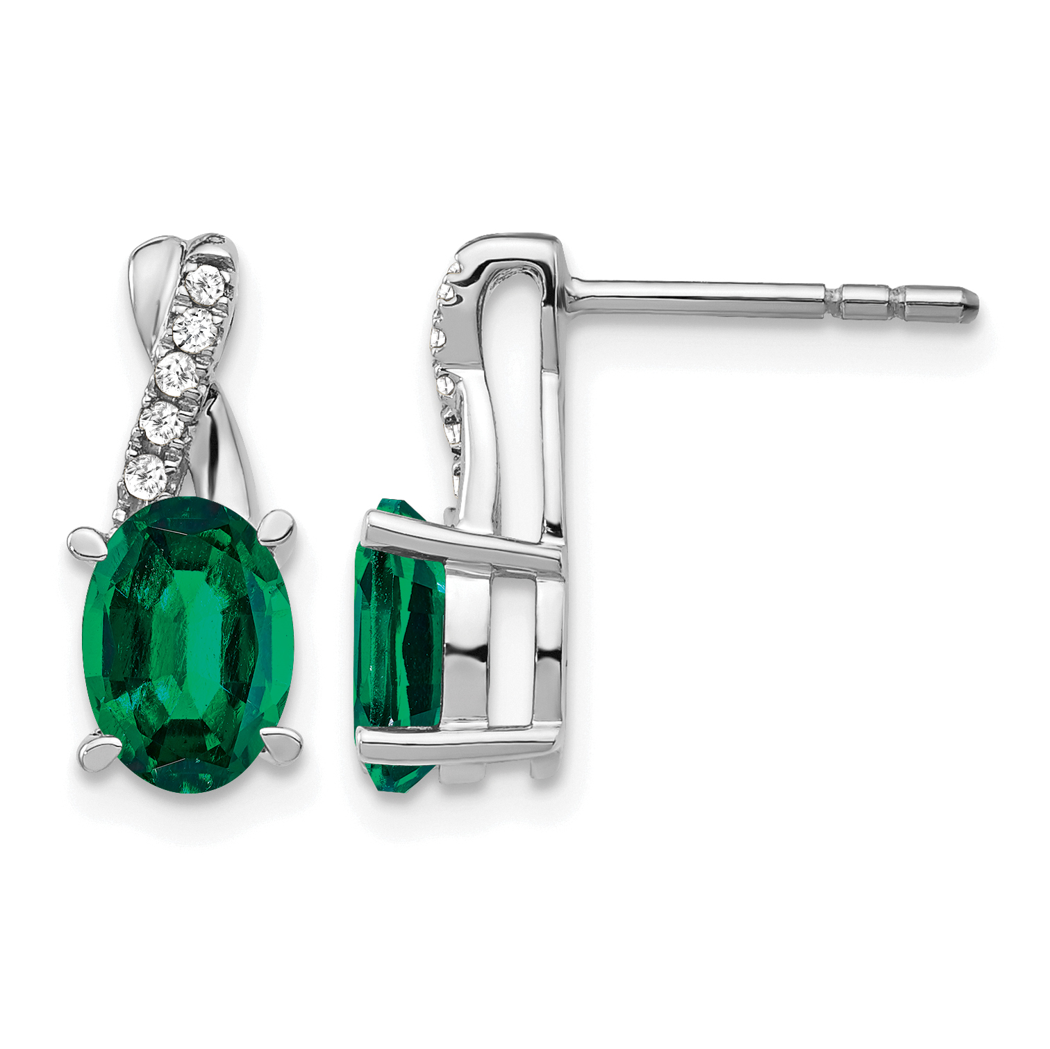 14k White Gold Created Emerald and Diamond Earrings (EM4235-EM-006-WA)