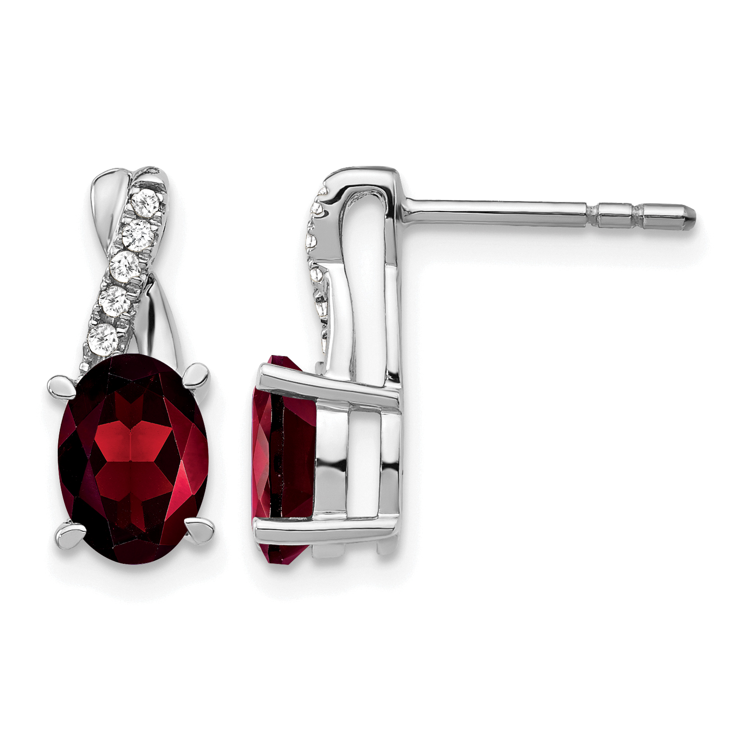 14k White Gold Garnet and Diamond Earrings (EM4235-GA-006-WA)