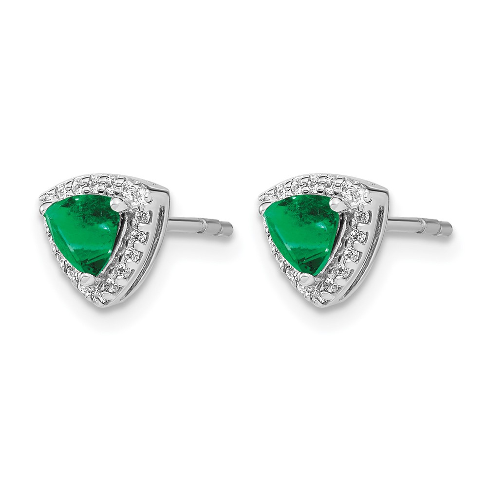 14k White Gold Trillion Emerald and Diamond Halo Earrings (EM4240-EM-014-WA)
