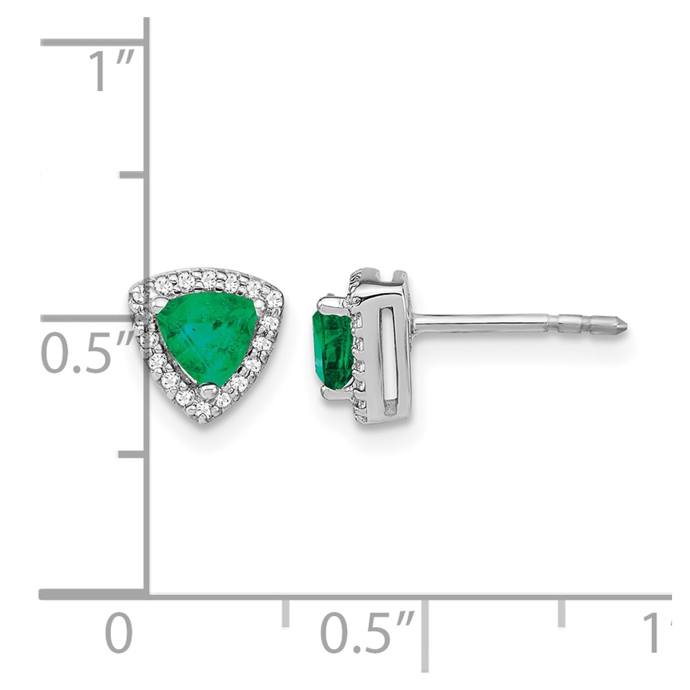 14k White Gold Trillion Emerald and Diamond Halo Earrings (EM4240-EM-014-WA)
