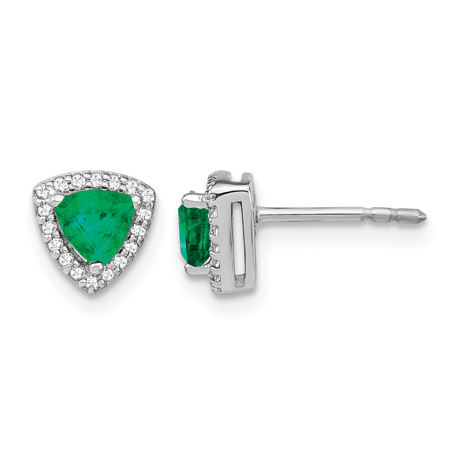 14k White Gold Trillion Emerald and Diamond Halo Earrings (EM4240-EM-014-WA)