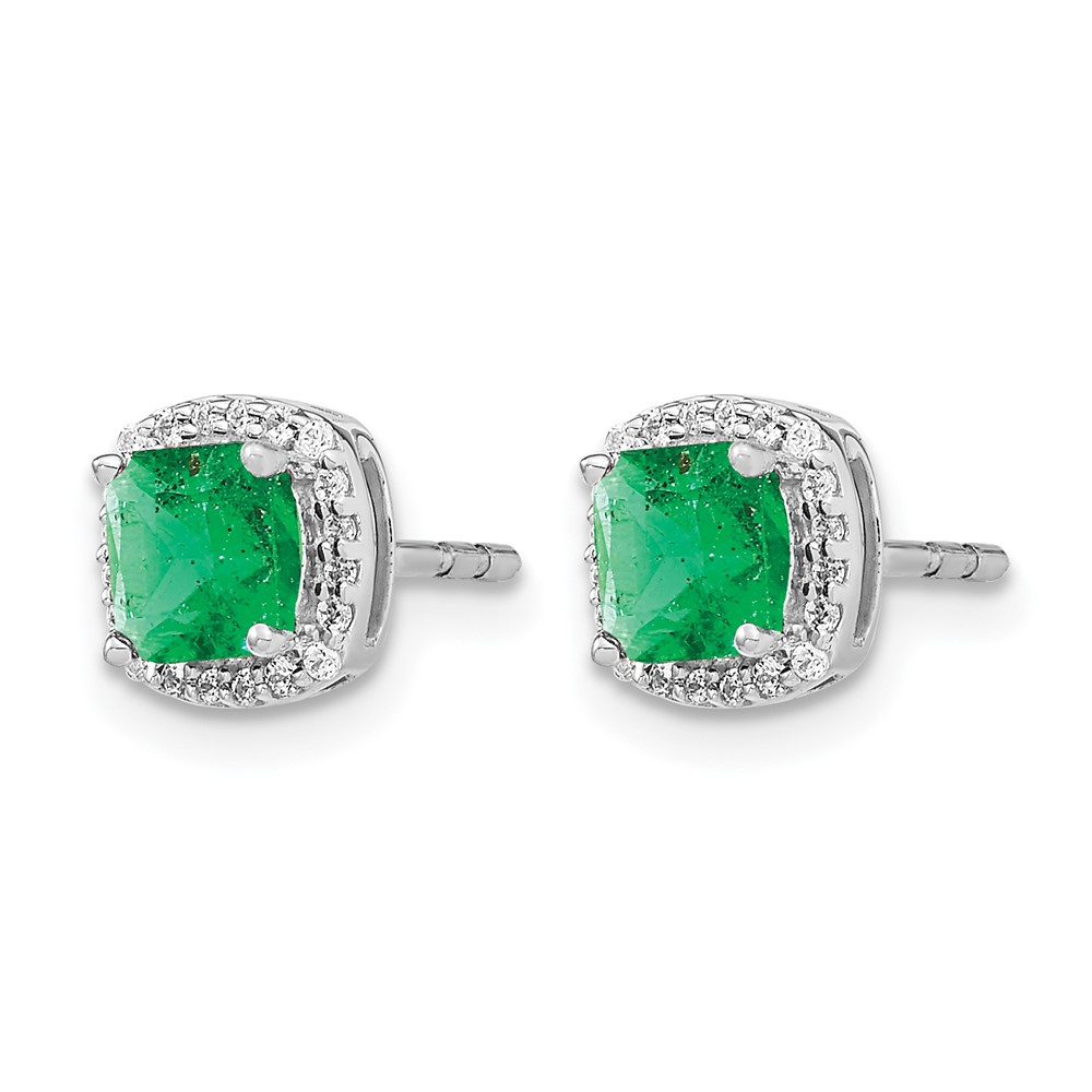 14k White Gold Cushion Emerald and Diamond Halo Earrings (EM4241-EM-015-WA)