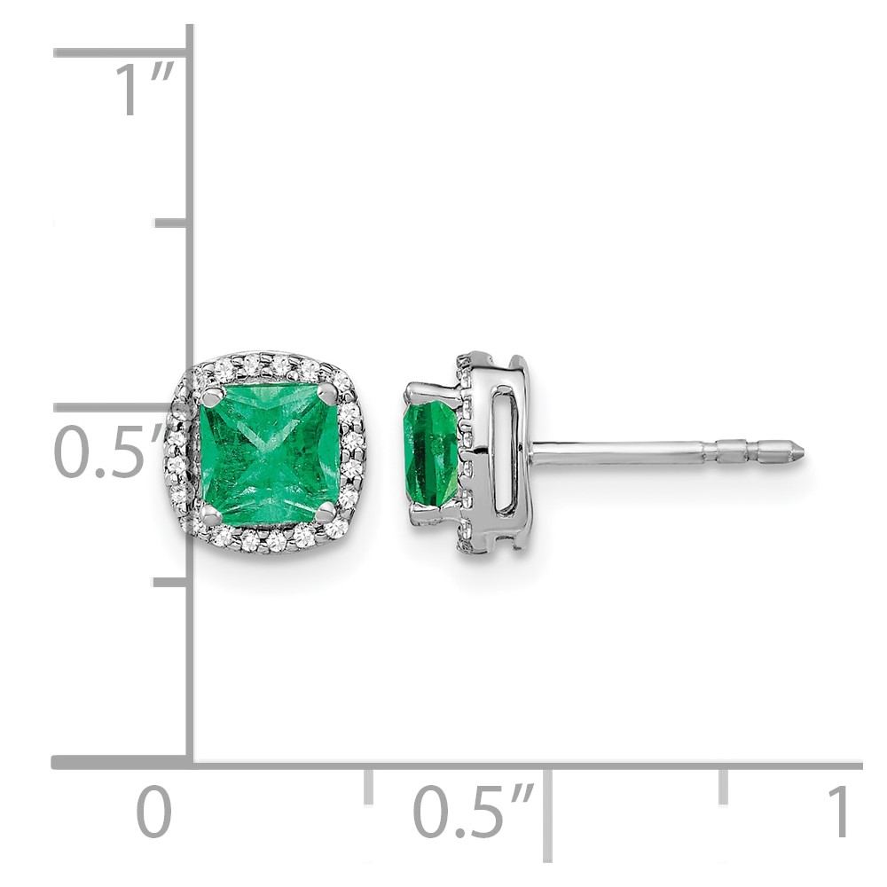 14k White Gold Cushion Emerald and Diamond Halo Earrings (EM4241-EM-015-WA)