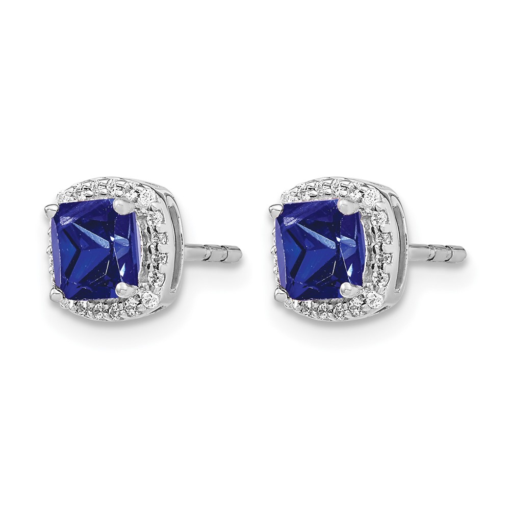 14k White Gold Cushion Sapphire and Diamond Halo Earrings (EM4241-SA-015-WA)