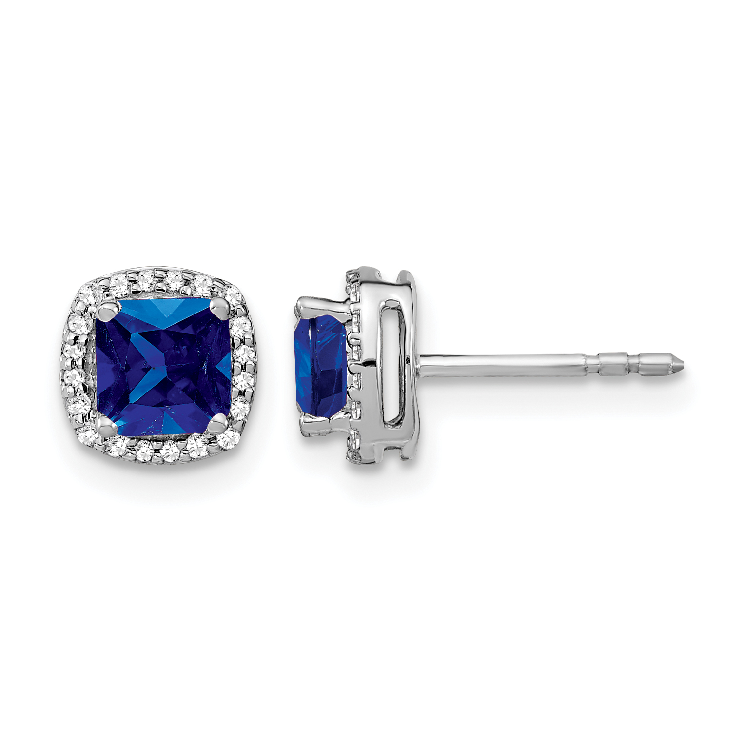14k White Gold Cushion Sapphire and Diamond Halo Earrings (EM4241-SA-015-WA)