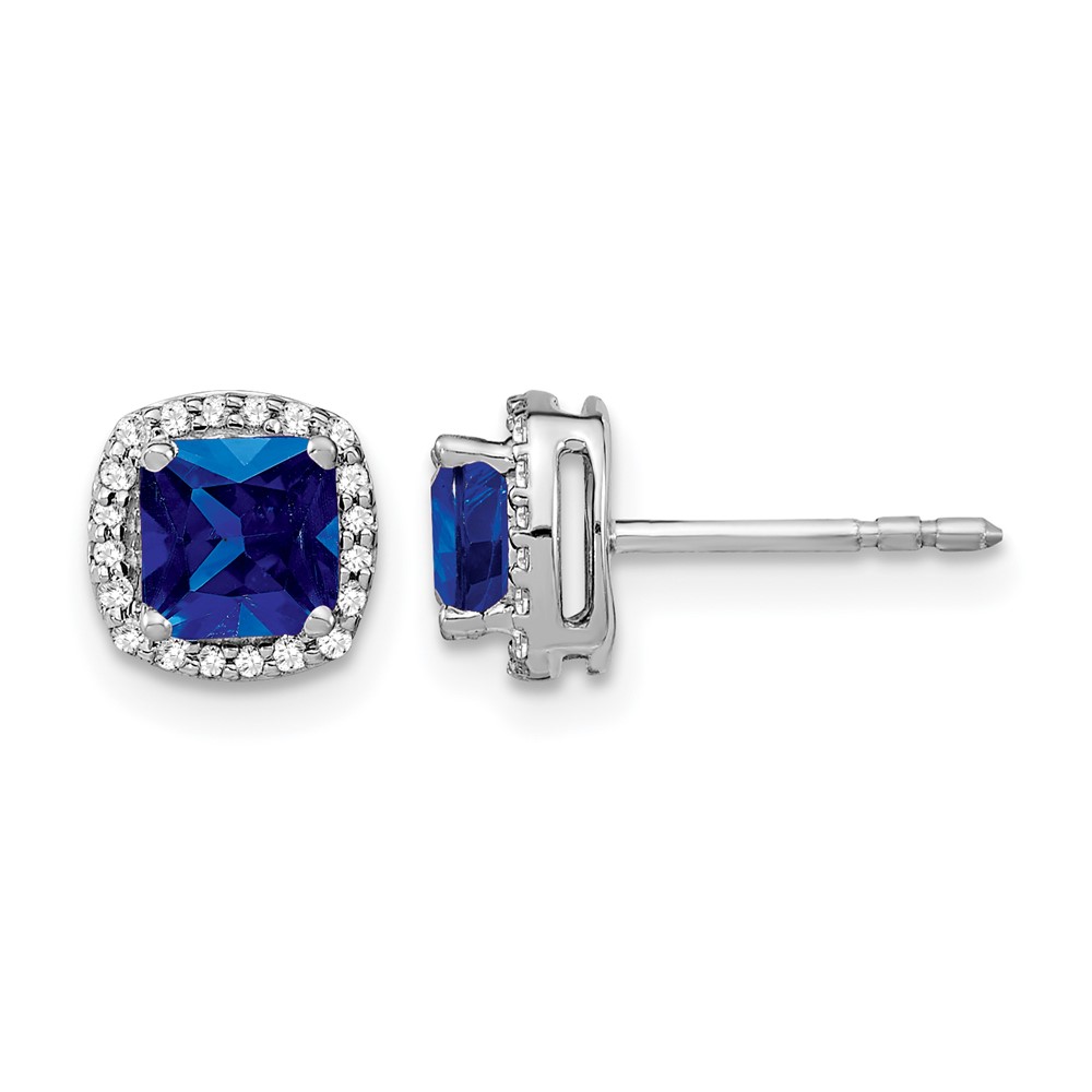 14k White Gold Cushion Sapphire and Diamond Halo Earrings (EM4241-SA-015-WA)