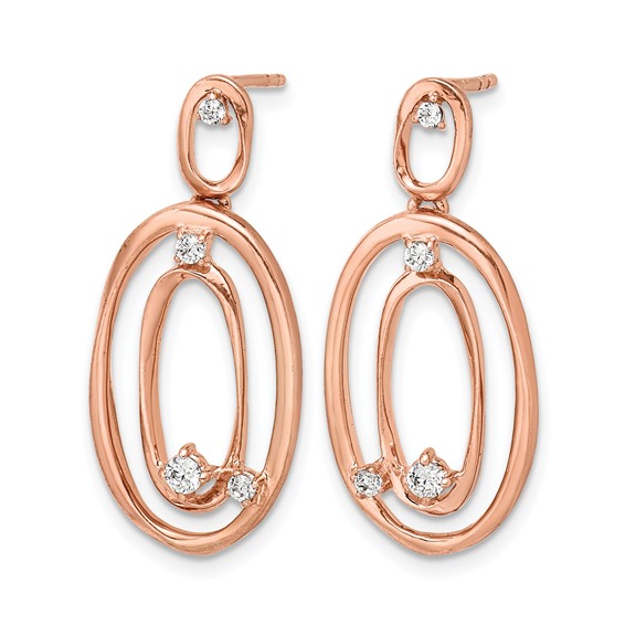 14k Rose Gold 1/5 carat Diamond Oval Dangle Post Earrings