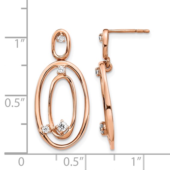 14k Rose Gold 1/5 carat Diamond Oval Dangle Post Earrings