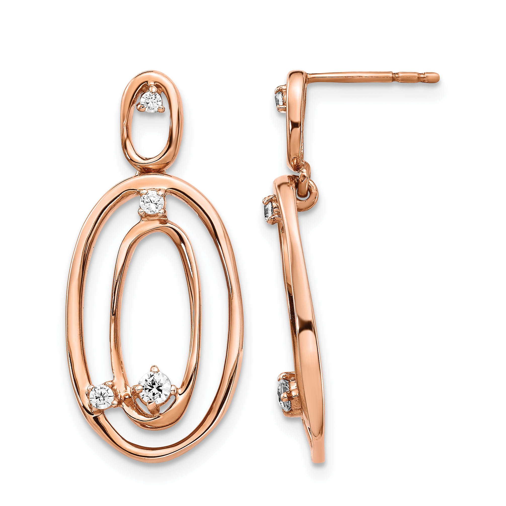 14k Rose Gold Diamond Oval Dangle Earrings (EM4245-020-RA)