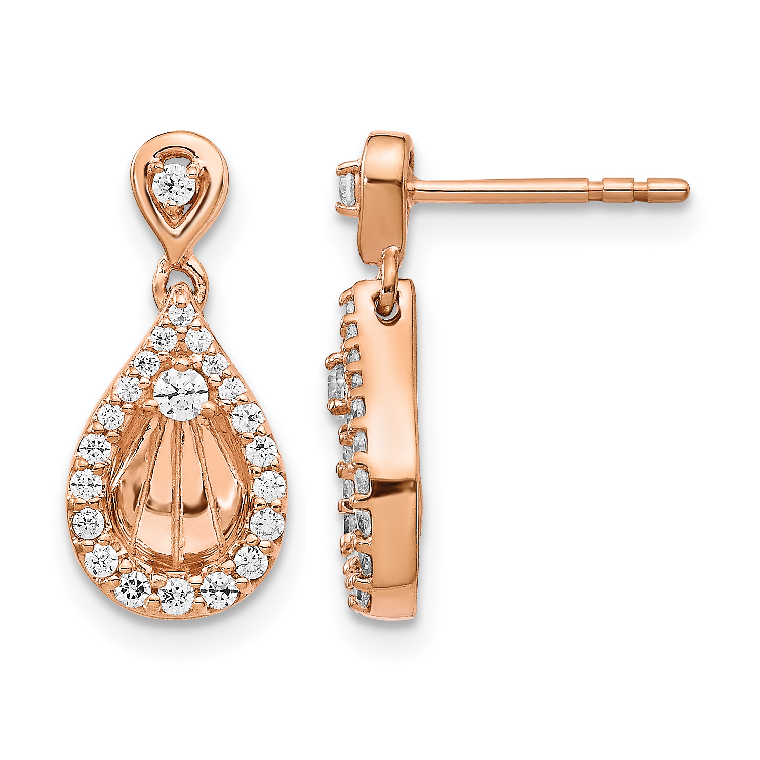 14k Rose Gold Diamond Teardrop Dangle Post Earrings (EM4246-033-RA)