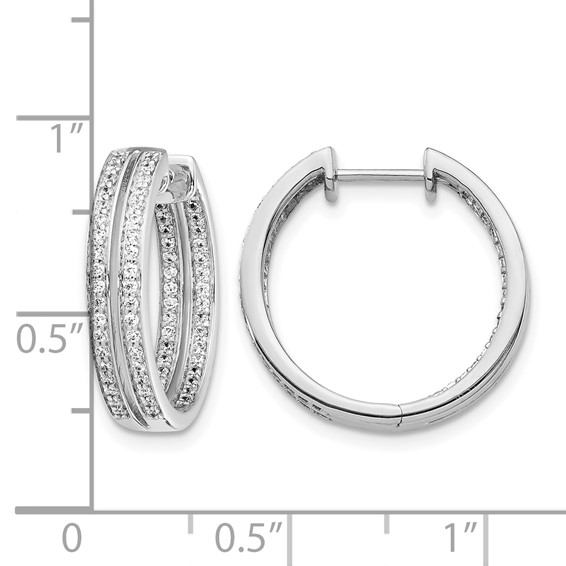 14k White Gold 2-row 3/4 carat Diamond In/Out Hinged Hoop Earrings