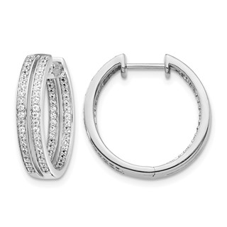 14k White Gold 2-row 3/4 carat Diamond In/Out Hinged Hoop Earrings