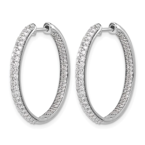 14k White Gold 2-row 1.5 carat Diamond In/Out Hinged Hoop Earrings