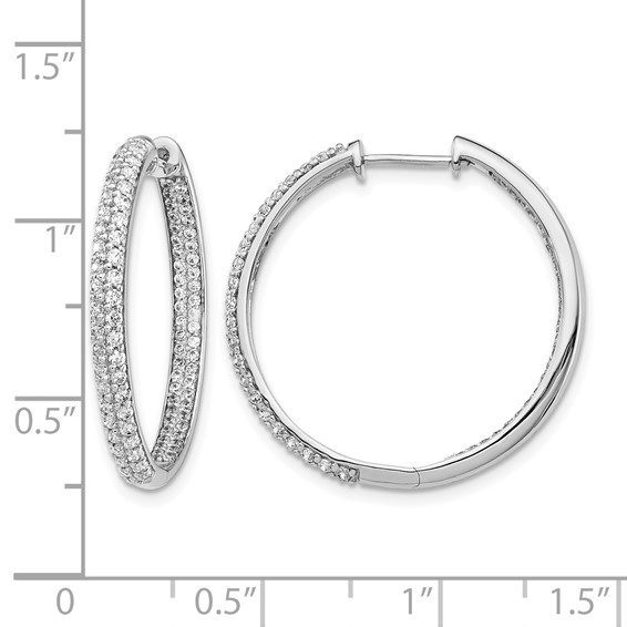 14k White Gold 2-row 1.5 carat Diamond In/Out Hinged Hoop Earrings