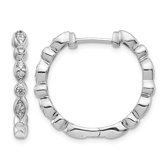 14k White Gold 1/4 carat Diamond Hinged Hoop Earrings