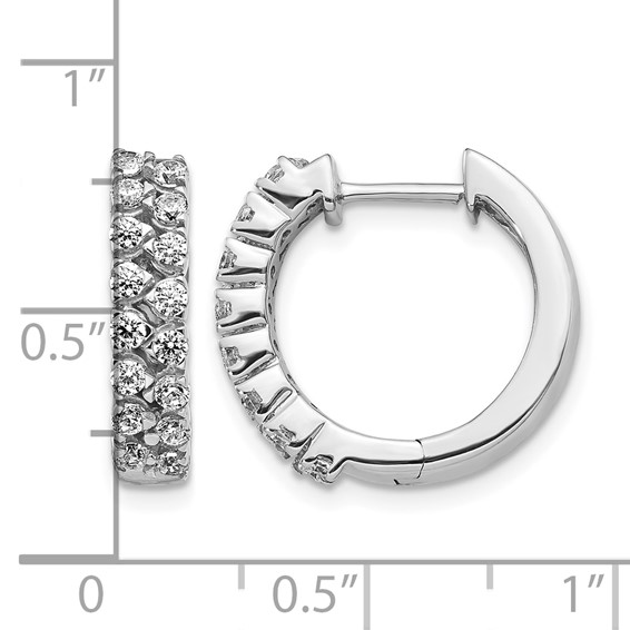 14k White Gold 2-row 1 carat Diamond Hinged Hoop Earrings