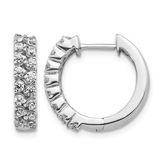 14k White Gold 2-row 1 carat Diamond Hinged Hoop Earrings