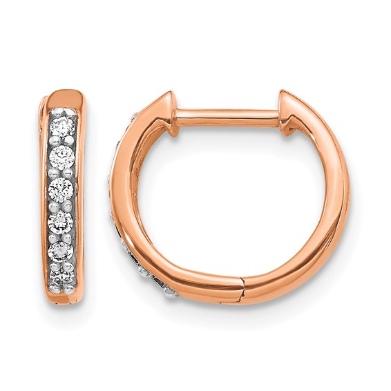 14k Rose Gold 1/8 carat Diamond Hinged Hoop Earrings