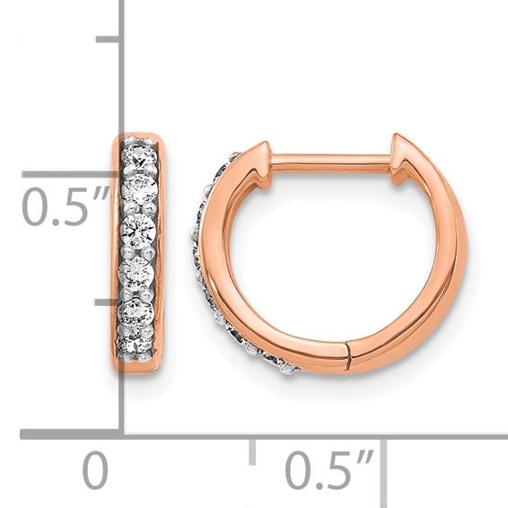 14k Rose Gold 1/4 carat Diamond Hinged Hoop Earrings
