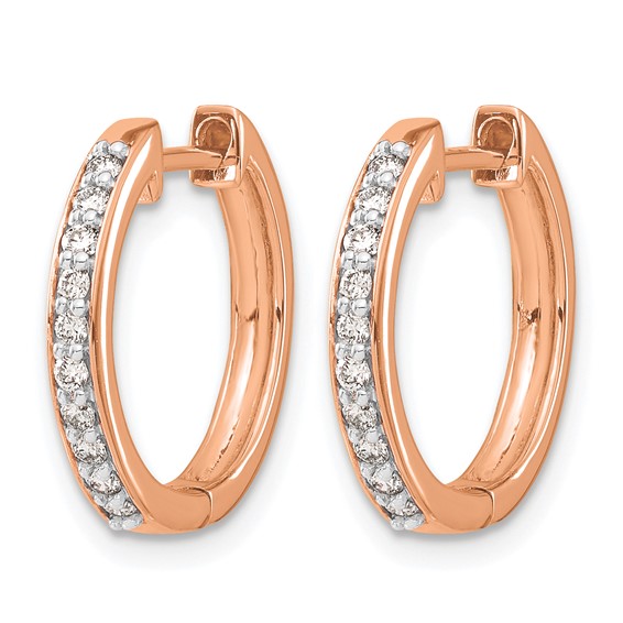 14k Rose Gold 1/4 carat Diamond Hinged Hoop Earrings