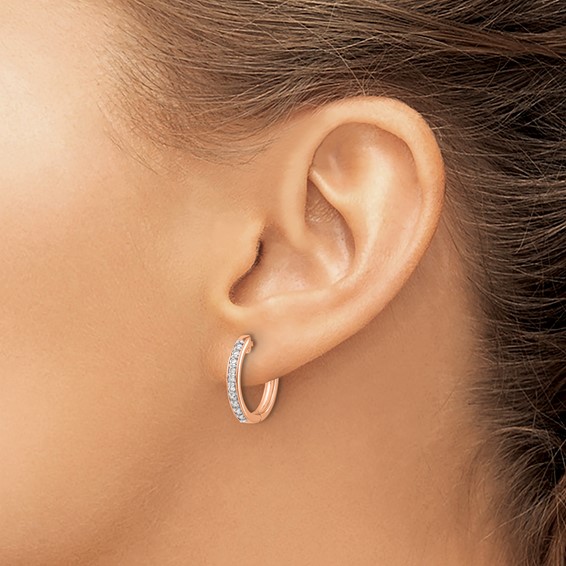 14k Rose Gold 1/4 carat Diamond Hinged Hoop Earrings