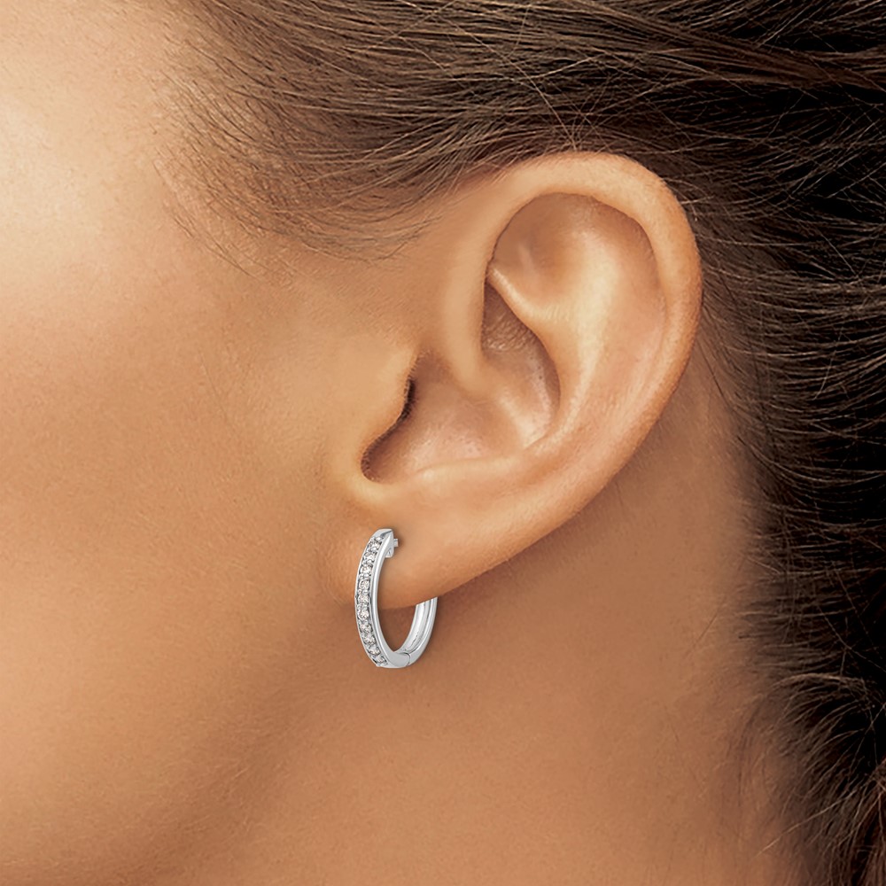 14k White Gold Diamond Hinged Hoop Earrings (EM4264-025-WA)