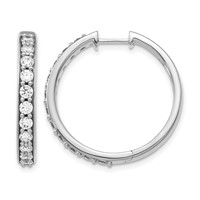 14K White Gold 1.50 Carat Lab Grown Diamond VS SI+ G+ Complete Hinged Hoop Earrings view 1