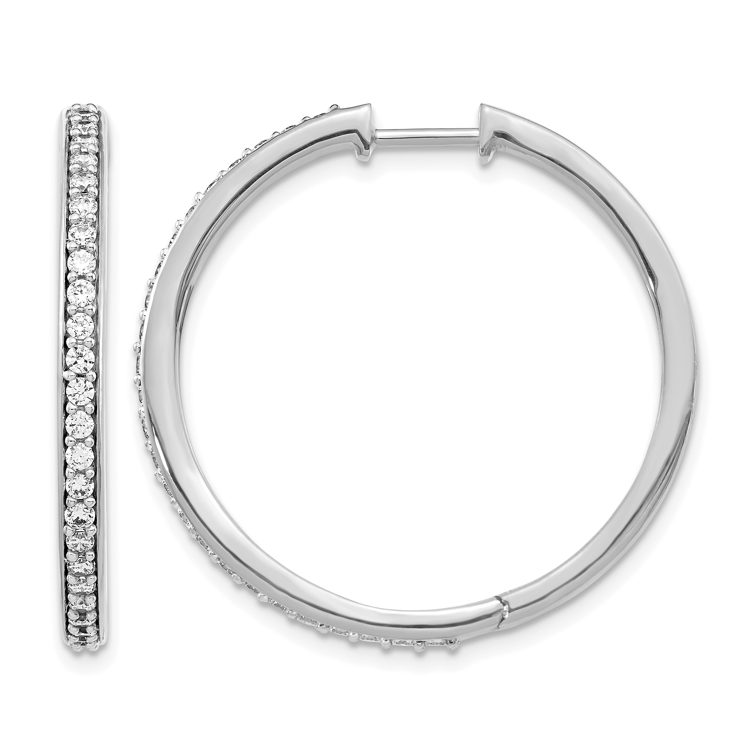 14k White Gold Diamond Hinged Hoop Earrings (EM4267-075-WA)