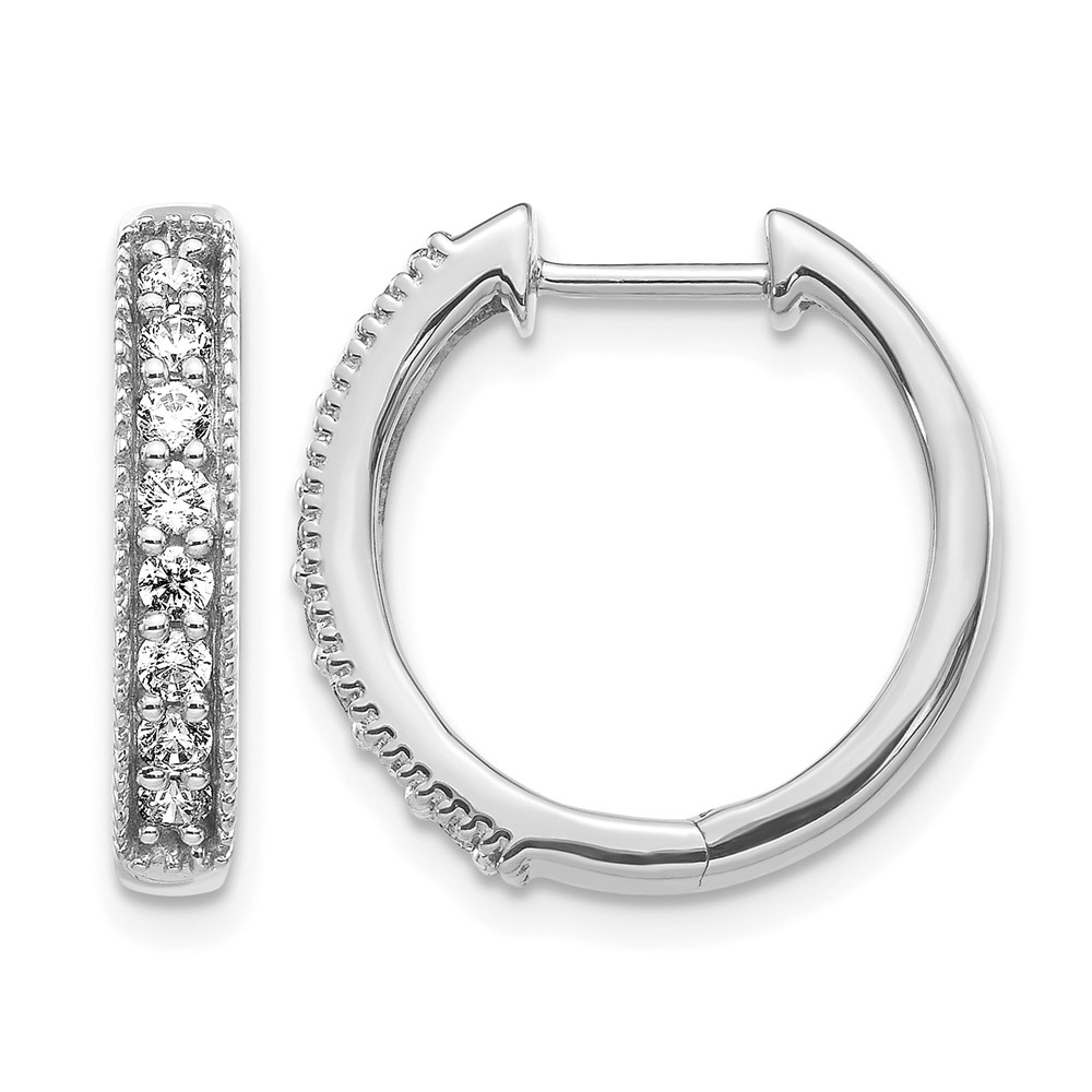 14k White Gold Diamond Milgrain Hinged Hoop Earrings (EM4269-040-WA)