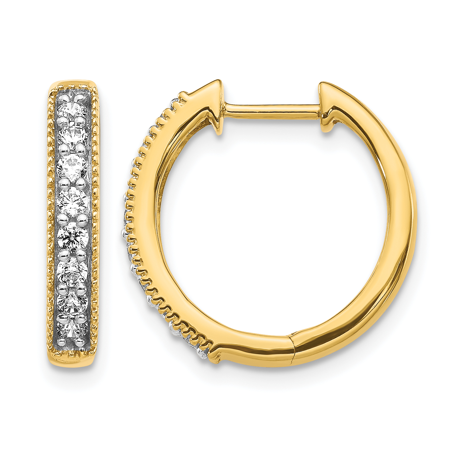 14k Yellow Gold Diamond Milgrain Hinged Hoop Earrings (EM4269-040-YA)
