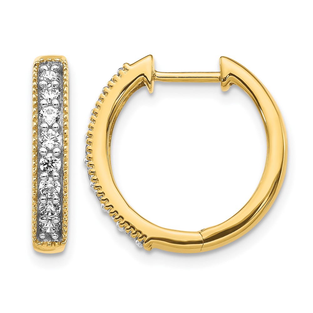 14k Yellow Gold Diamond Milgrain Hinged Hoop Earrings (EM4269-040-YA)