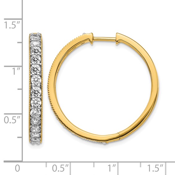 14k 2 carat Diamond Milgrain Hinged Hoop Earrings