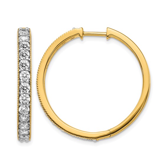 14k 2 carat Diamond Milgrain Hinged Hoop Earrings
