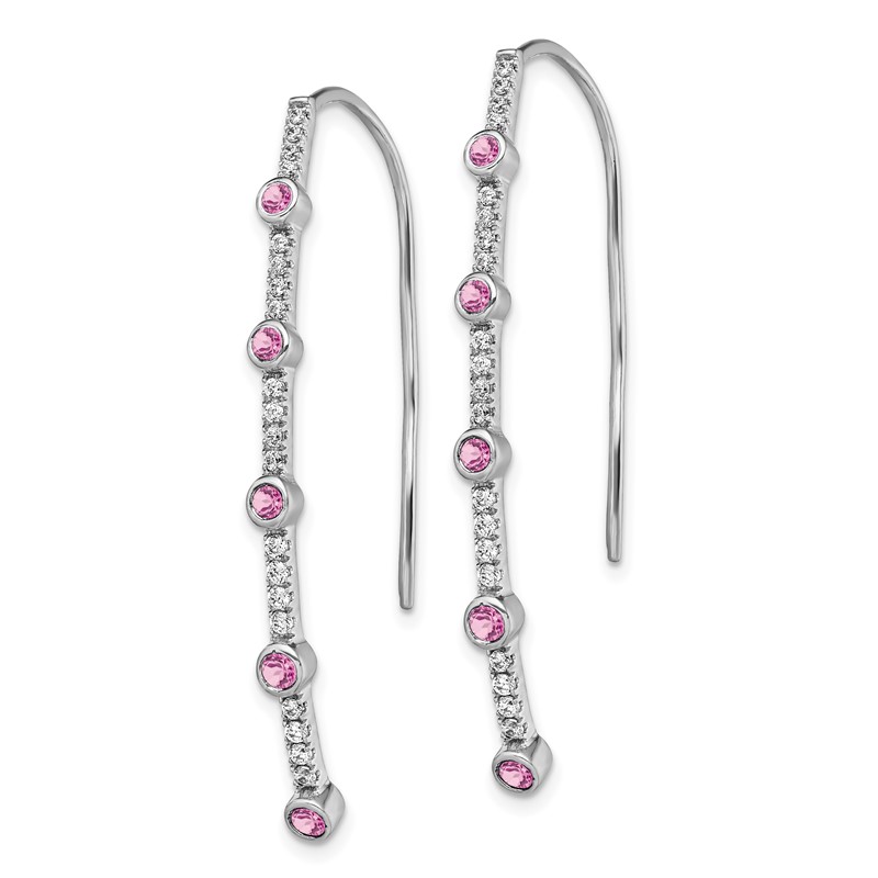 14k White Gold 3/8 carat Lab Grown Diamond VS/SI+ G+ and Lab Created Pink Sapphire Threader Earrings