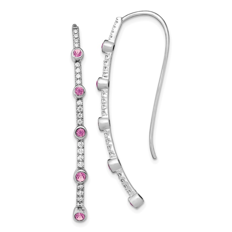 14k White Gold 3/8 carat Lab Grown Diamond VS/SI+ G+ and Lab Created Pink Sapphire Threader Earrings