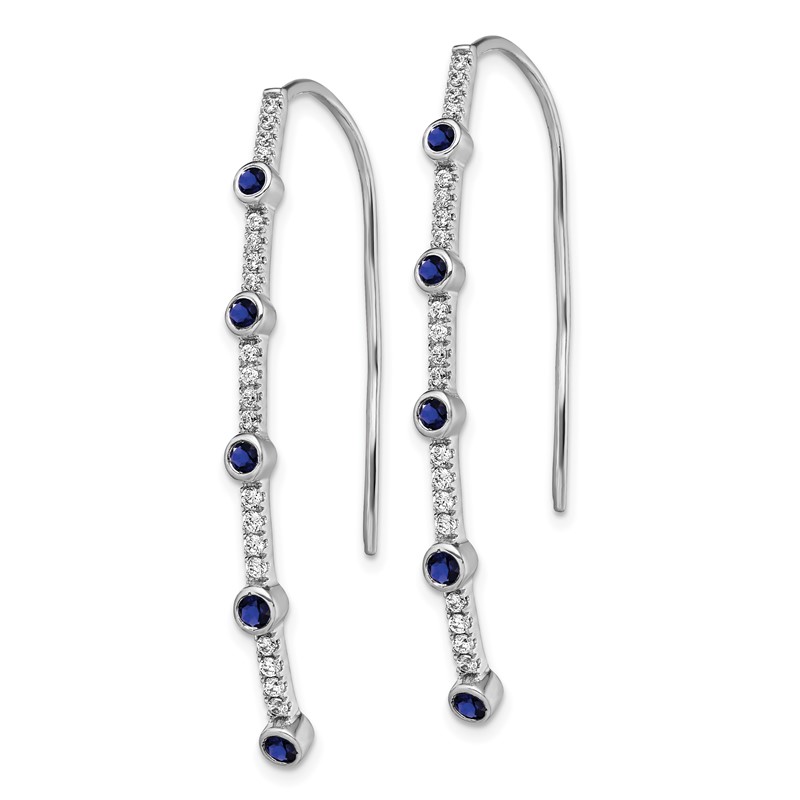 14K White Gold Lab Grown Dia VS/SI+ G+ Cr.Sapphire Threader Earrings