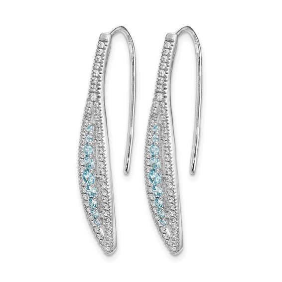 14k White Gold Diamond and Aquamarine Leaf Drop Wire Earrings