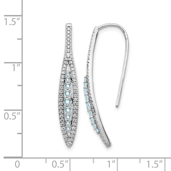 14k White Gold Diamond and Aquamarine Leaf Drop Wire Earrings