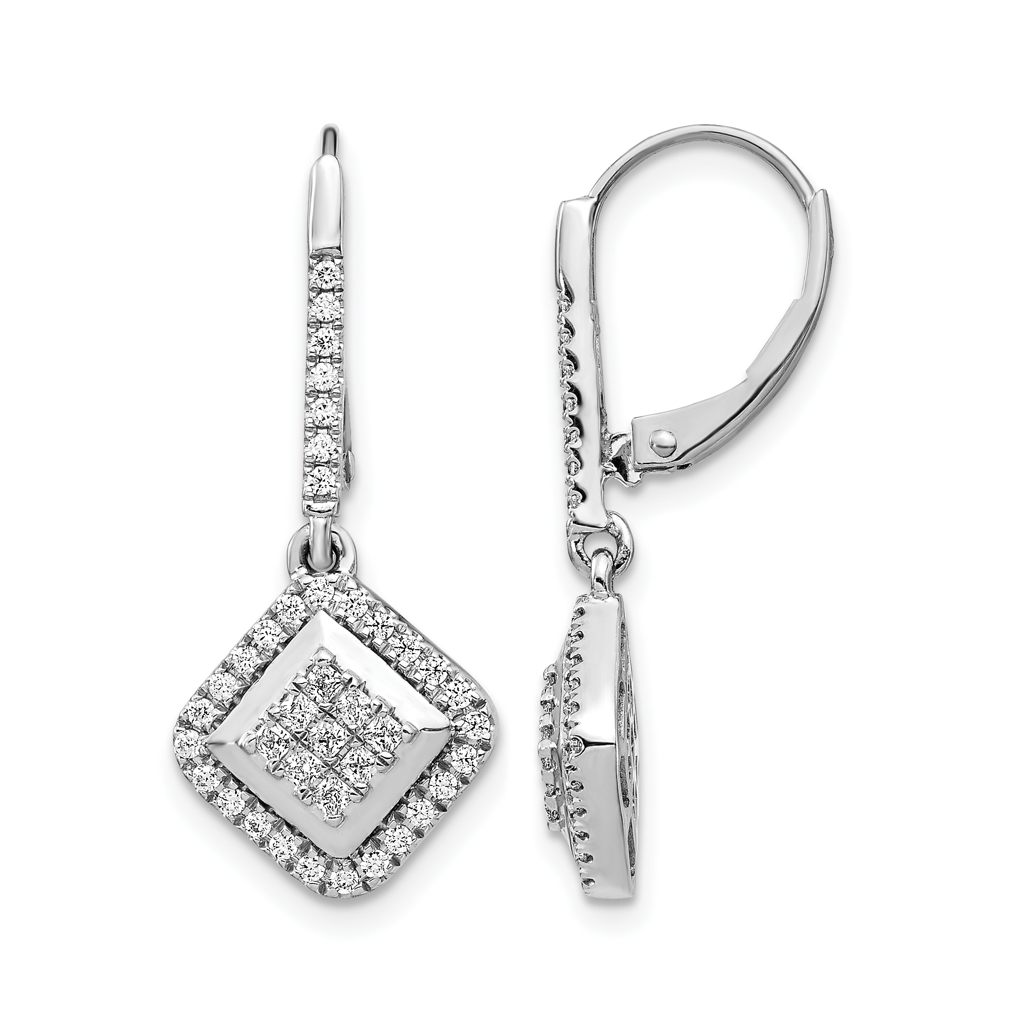 14k White Gold Diamond Cluster Leverback Earrings (EM4369-050-WA)