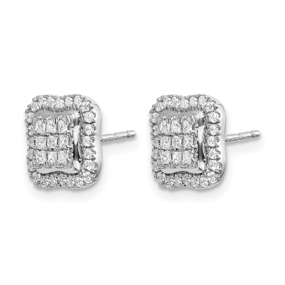 14k White Gold 1/2 carat Diamond Square Cluster Post Earrings