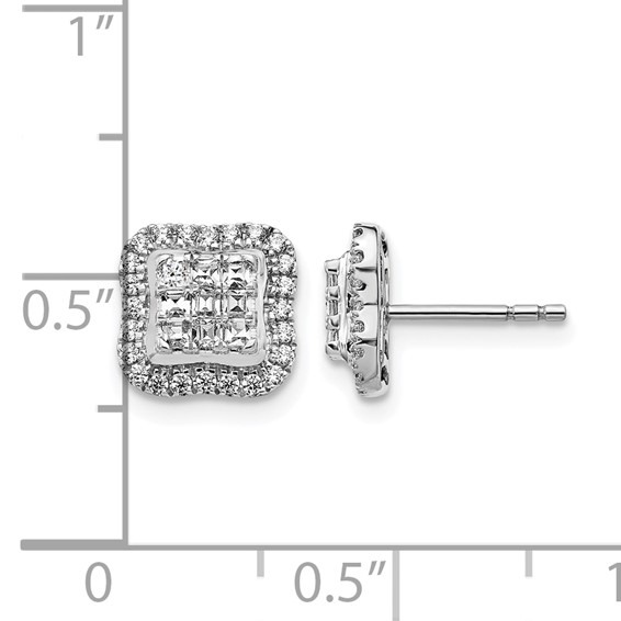 14k White Gold 1/2 carat Diamond Square Cluster Post Earrings