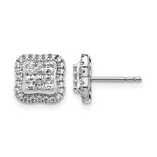 14k White Gold 1/2 carat Diamond Square Cluster Post Earrings