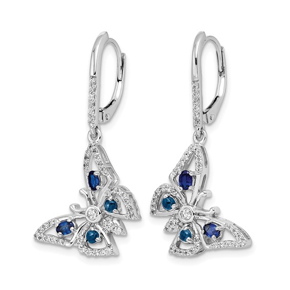 14k White Gold Diamond/Sapphire Butterfly Leverback Earrings